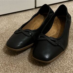 Clarks Black Leather Loafers with Tan Sole